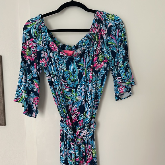 Lilly Pulitzer Calla Jumpsuit High Tide Navy Pineapple Paradise - Picture 3 of 5